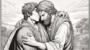 Jesus and Unconditional Love: Profound Transformation Jesus demonstrando amor incondicional ao abraçar e abençoar pessoas de diferentes origens