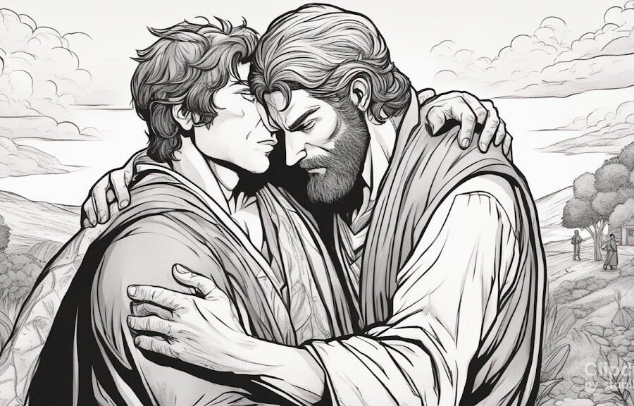 Dois homens se abraçando