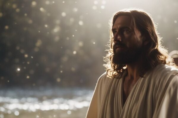 Luces que bajan del cielo cuando Jesús es bautizado