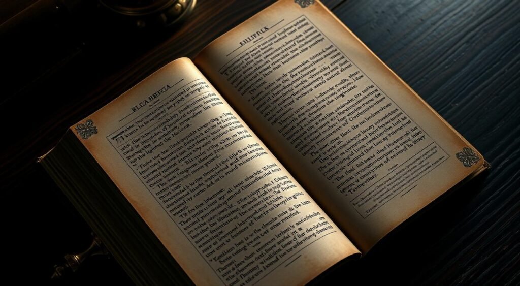 A finely detailed, high-resolution image of the Biblia Hebraica, the sacred Hebrew scriptures, illuminated by warm, soft lighting. The ancient leather-bound volume rests upon a dark wooden surface, its cover embossed with intricate designs and gold-leaf lettering. The pages inside are filled with meticulously handwritten Hebrew text, rich in history and cultural significance. The overall scene conveys a sense of reverence and scholarly contemplation, reflecting the importance of this rare and precious manuscript within the Jewish tradition. Uma imagem altamente detalhada e em alta resolução da Biblia Hebraica, as sagradas escrituras hebraicas, iluminadas por uma iluminação quente e suave. O antigo volume encadernado em couro repousa sobre uma superfície de madeira escura, sua capa em relevo com designs intrincados e letras em folha de ouro. As páginas internas estão preenchidas com texto hebraico meticulosamente escrito à mão, rico em história e significado cultural. A cena geral transmite um senso de reverência e contemplação acadêmica, refletindo a importância deste manuscrito raro e precioso dentro da tradição judaica.