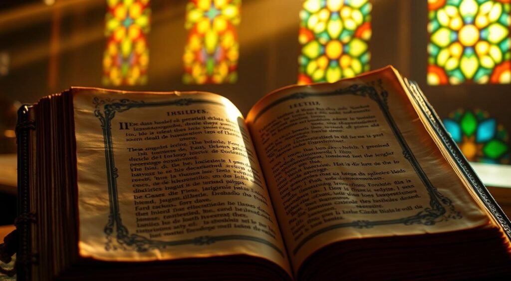 Palavra deus: a divine inscription in an ancient tome, bathed in a warm, amber glow. The weathered leather cover opens to reveal illuminated pages, the text glowing with an otherworldly luminescence. Sunlight filters through stained glass, casting kaleidoscopic patterns across the sacred text. Ornate filigree frames the central passage, the letters themselves seeming to dance with a celestial energy. A sense of reverence and mystery pervades the scene, inviting the viewer to uncover the hidden truths within. Palavra deus: a divine inscription in an ancient tome, bathed in a warm, amber glow. The weathered leather cover opens to reveal illuminated pages, the text glowing with an otherworldly luminescence. Sunlight filters through stained glass, casting kaleidoscopic patterns across the sacred text. Ornate filigree frames the central passage, the letters themselves seeming to dance with a celestial energy. A sense of reverence and mystery pervades the scene, inviting the viewer to uncover the hidden truths within.