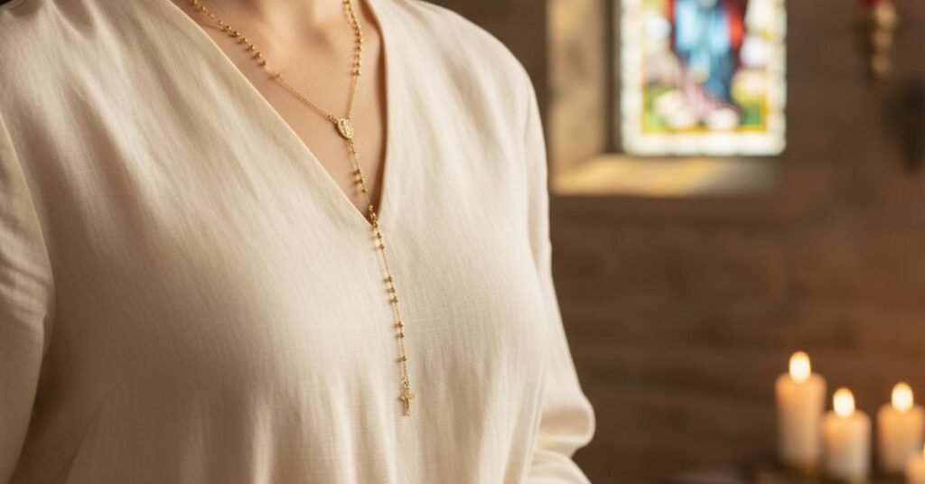 Colar Rosário Feminino com Crucifixo