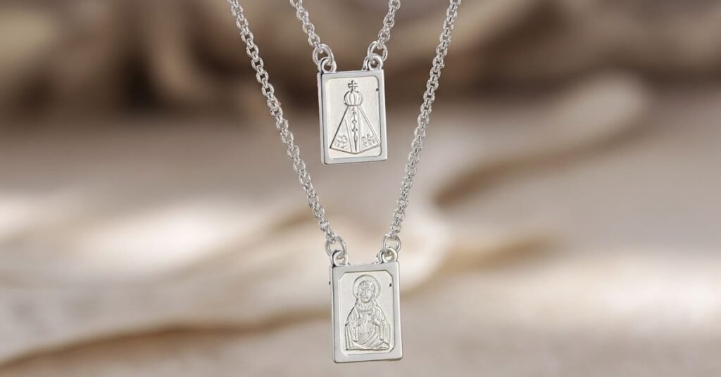 Escapulario de Jesús y Aparecida en acero inoxidable