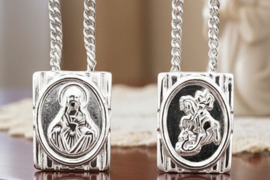 St. George and Sacred Heart Scapular in Silver