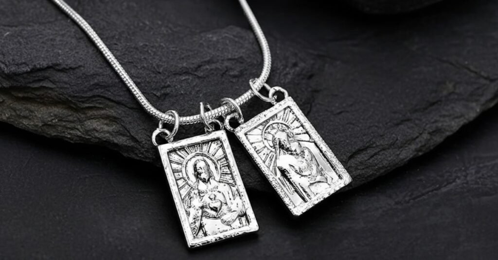 Escapulario de acero inoxidable plateado