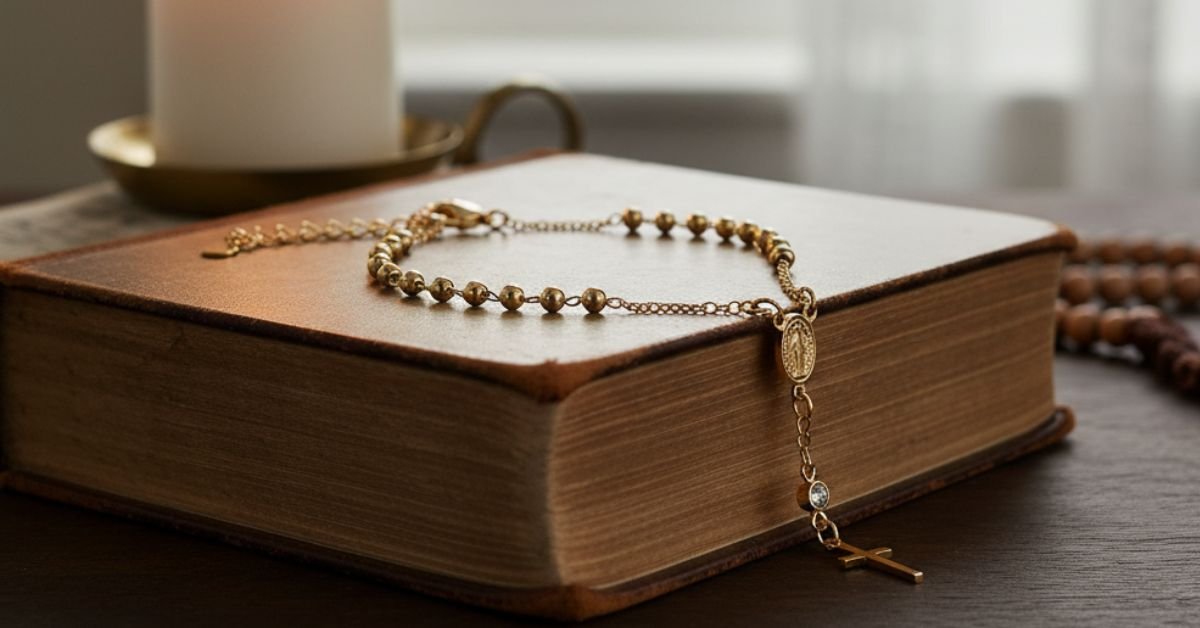 Pulseira de Terço Banhada a Ouro