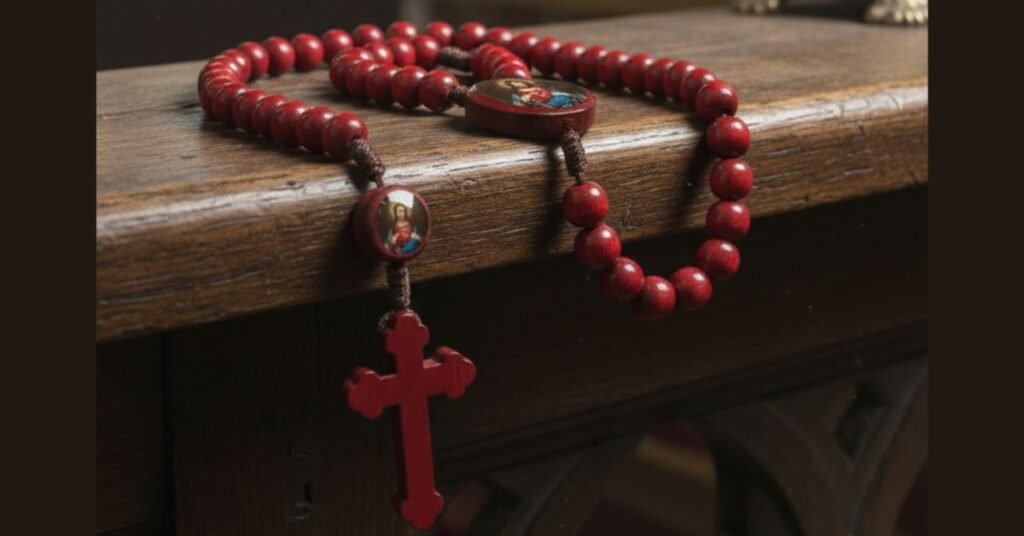 Terço Vermelho de Madeira 8mm