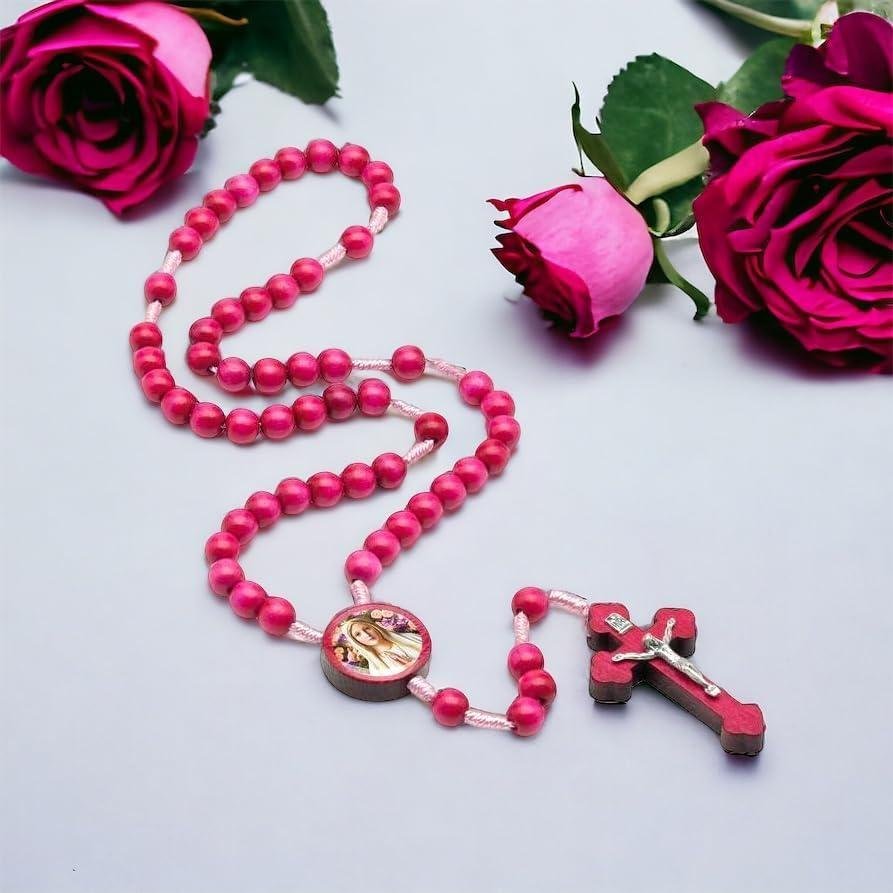 Terço Mulheres Madeira Rosa 8mm Nossa Senhora Fátima Católico Terço Mulheres Madeira Rosa 8mm Nossa Senhora Fátima Católico