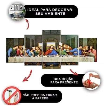Quadro Santa Ceia Jesus Apóstolos Mosaico Religioso 5 Peças