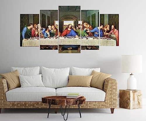 Quadro Decorativo Santa Ceia Jesus Apóstolos Mosaico Religioso 5 Peças Quadro Santa Ceia Jesus Apóstolos Mosaico Religioso 5 Peças