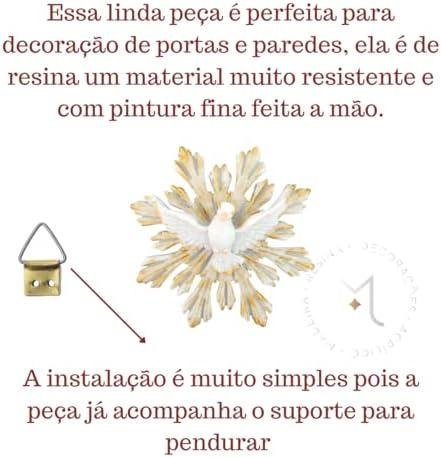 Enfeite Divino Espírito Santo em Resina 17x17cm, Pintura Artesanal com Detalhes Dourados, Decoração Religiosa para Parede, Porta ou Ambiente Interno - Magicril Decor Enfeite Divino Espírito Santo em Resina 17x17cm, Pintura Artesanal com Detalhes Dourados, Decoração Religiosa para Parede, Porta ou Ambiente Interno - Magicril Decor