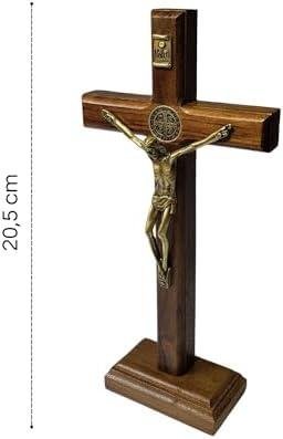 Crucifixo de Mesa e Parede Medalha São Bento 19cm Madeira com Base Removível (19cm) Crucifixo São Bento 19cm em Madeira – Impressões Antes de Comprar