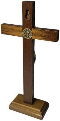 Crucifixo de Mesa e Parede Medalha São Bento 19cm Madeira com Base Removível (19cm) Crucifixo de Mesa e Parede Medalha São Bento 19cm Madeira com Base Removível (19cm)