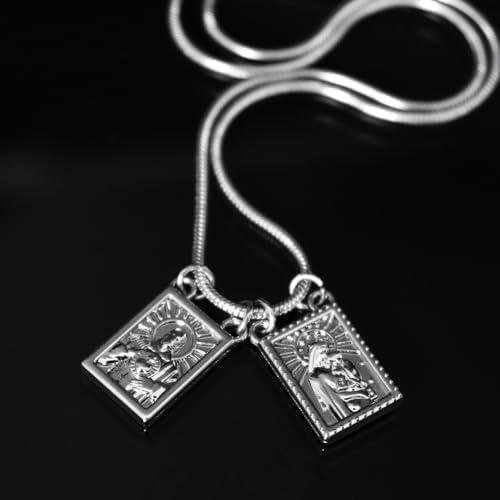 Escapulário prata masculino corrente aço inoxidável/Cordão religioso proteção/Nossa Senhora do Carmo e Sagrado Coração de Jesus Escapulário prata masculino corrente aço inoxidável/Cordão religioso proteção/Nossa Senhora do Carmo e Sagrado Coração de Jesus