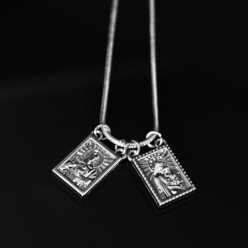 Escapulário prata masculino corrente aço inoxidável/Cordão religioso proteção/Nossa Senhora do Carmo e Sagrado Coração de Jesus Escapulário prata masculino corrente aço inoxidável/Cordão religioso proteção/Nossa Senhora do Carmo e Sagrado Coração de Jesus