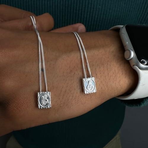 Escapulário Religioso São Jorge Sagrado Coração de Jesus em Prata 925 (70cm) Escapulário lindo