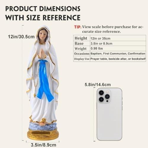 Estátua da Virgem Maria Lourdes, estátuas católicas de 30,5 cm da Virgem Maria, presente católico de resina da Virgem Maria, adequada para decoração religiosa e doméstica, preenchendo espaço interno (30,5 cm) Is the statue of the Virgin Mary Lourdes good?