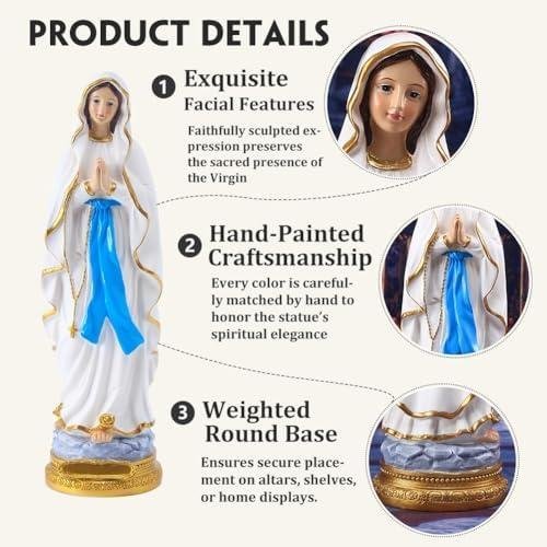 Estátua da Virgem Maria Lourdes, estátuas católicas de 30,5 cm da Virgem Maria, presente católico de resina da Virgem Maria, adequada para decoração religiosa e doméstica, preenchendo espaço interno (30,5 cm) Estátua da Virgem Maria Lourdes, estátuas católicas de 30,5 cm da Virgem Maria, presente católico de resina da Virgem Maria, adequada para decoração religiosa e doméstica, preenchendo espaço interno (30,5 cm)