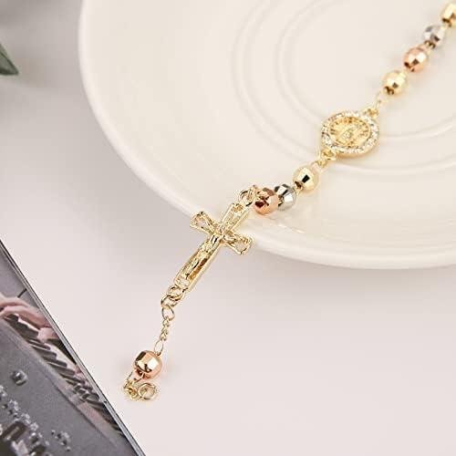         HZMAN Virgem Maria Rosário Pulseira Cruz Virgem de Guadalupe Pulseira de elo Ajustável para Mulheres Meninas Joias Presente       