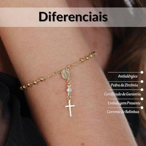 Pulseira de Terço com Cruz Semi Joia Banhado Ouro 18k, Ideal para Presentear, Perfeito para todas as ocasiões Pulseira de Terço Banhada a Ouro 18k é Boa?