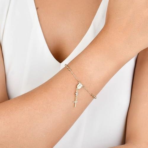 Pulseira de Terço com Cruz Semi Joia Banhado Ouro 18k, Ideal para Presentear, Perfeito para todas as ocasiões Pulseira de Terço com Cruz Semi Joia Banhado Ouro 18k, Ideal para Presentear, Perfeito para todas as ocasiões
