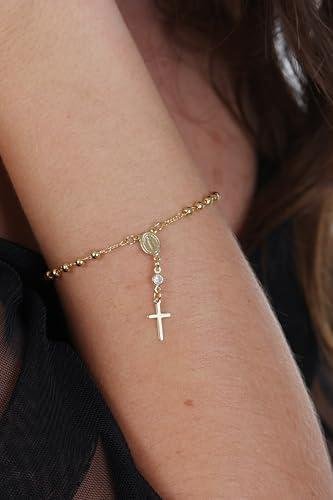 Pulseira de Terço com Cruz Semi Joia Banhado Ouro 18k, Ideal para Presentear, Perfeito para todas as ocasiões Pulseira de Terço com Cruz Semi Joia Banhado Ouro 18k, Ideal para Presentear, Perfeito para todas as ocasiões