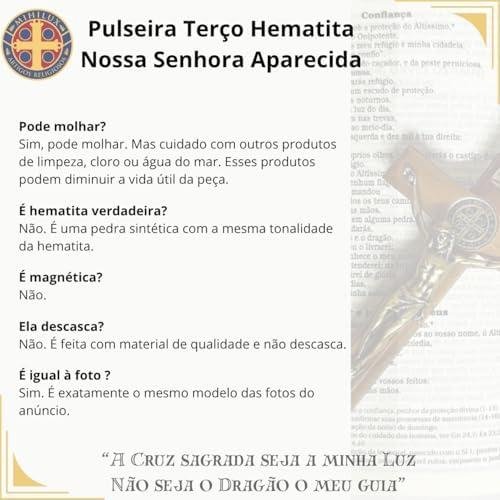 Pulseira Terço Hematita com Cordão Resinado, Medalhas de Nossa Senhora Aparecida e São Bento – Proteção e Estilo, 20 cm Pulseira Terço Hematita com Cordão Resinado, Medalhas de Nossa Senhora Aparecida e São Bento – Proteção e Estilo, 20 cm