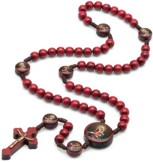 Terço Madeira Vermelho 8mm Coração Jesus/Maria Cordão Católico Religioso Terço Madeira Vermelho 8mm Coração Jesus/Maria Cordão Católico Religioso