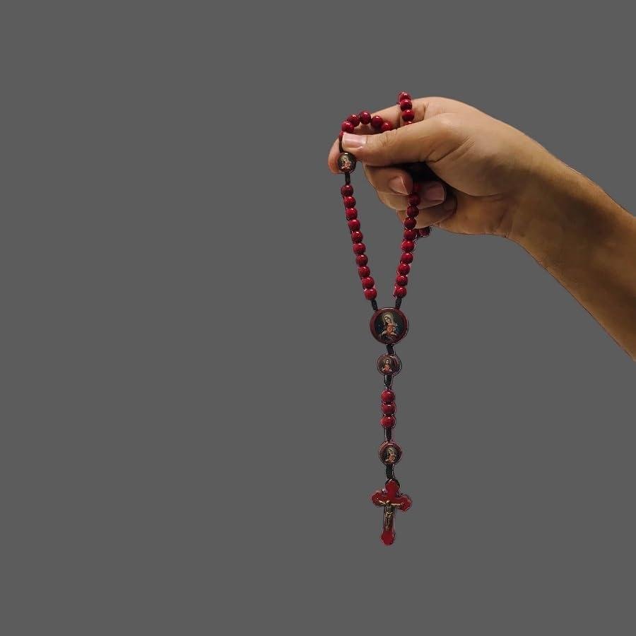 Terço Madeira Vermelho 8mm Coração Jesus/Maria Cordão Católico Religioso Terço Madeira Vermelho 8mm Coração Jesus/Maria Cordão Católico Religioso