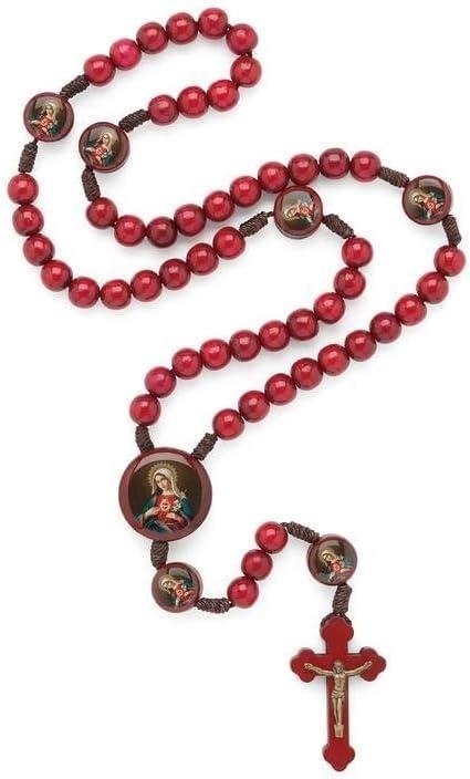 Terço Madeira Vermelho 8mm Coração Jesus/Maria Cordão Católico Religioso Terço Madeira Vermelho 8mm Coração Jesus/Maria Cordão Católico Religioso
