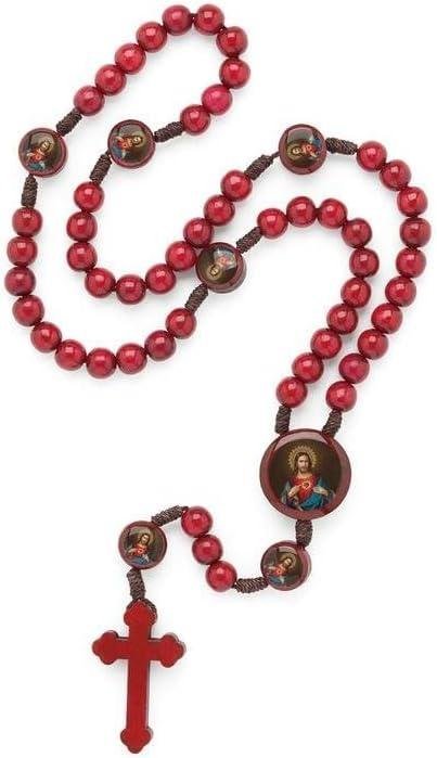 Terço Madeira Vermelho 8mm Coração Jesus/Maria Cordão Católico Religioso Terço Madeira Vermelho 8mm Coração Jesus/Maria Cordão Católico Religioso