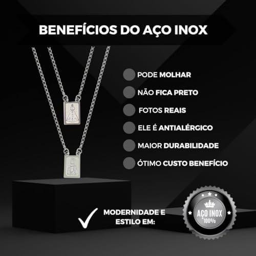         Escapulário Para Presente Jesus e Aparecida Masculino e Feminino Aço Inox Prateado       