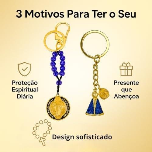 Kit Chaveiros Religiosos Premium São Bento Nossa Senhora Aparecida | Metal Dourado 9cm e 12,5cm | Proteção Espiritual, Fé Católica, Presente Abençoado Kit Chaveiros Religiosos Premium São Bento Nossa Senhora Aparecida | Metal Dourado 9cm e 12,5cm | Proteção Espiritual, Fé Católica, Presente Abençoado