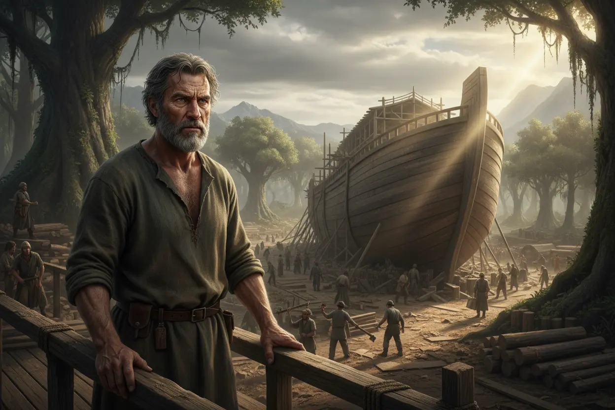 A Construção da Arca de Noé Noé construindo a arca, um ato de obediência.