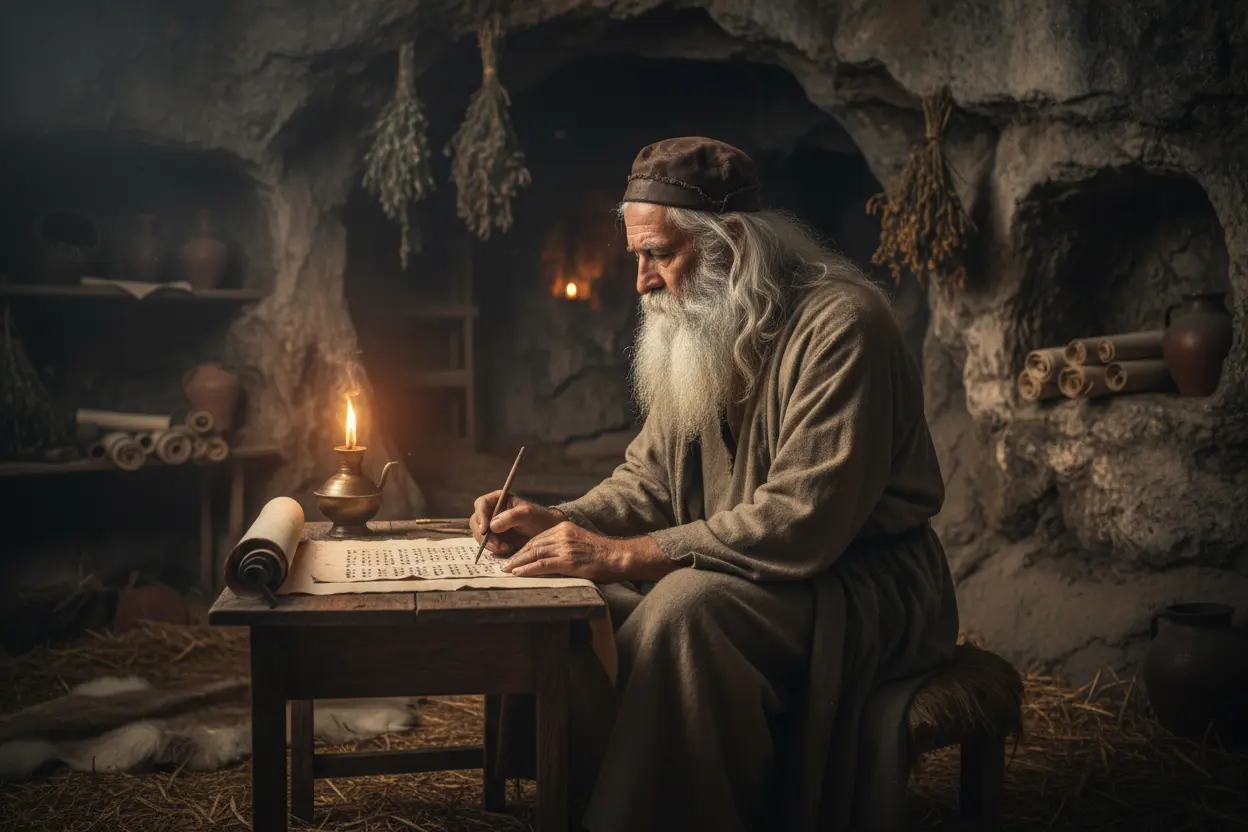 Old Testament writers Homem antigo escrevendo em pergaminho, representando os autores do Antigo Testamento.