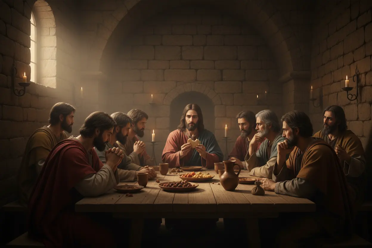 A Última Ceia e a Páscoa Cristã Cena da Última Ceia, Jesus e discípulos.