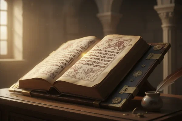 Livro sagrado aberto, simbolizando o que diz o Alcorão.