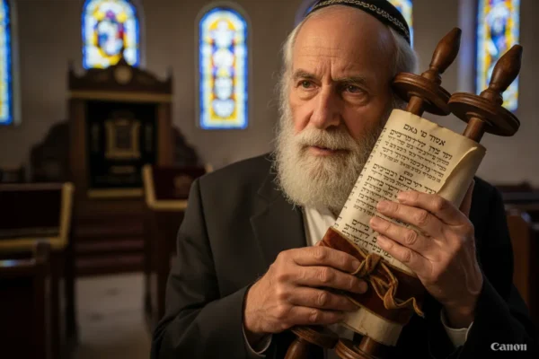Homem judeu sábio com a Torá, representando curiosidades sobre o judaísmo.
