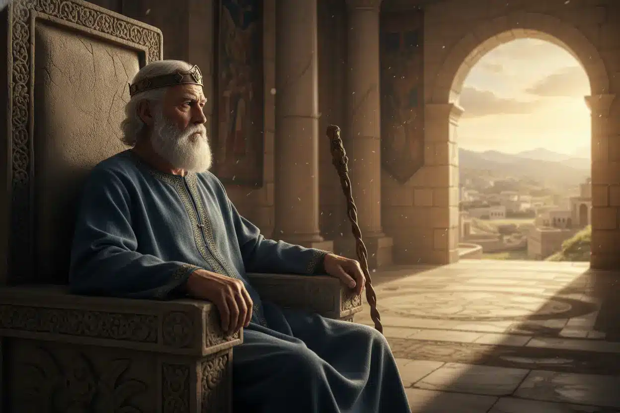 Rei Davi no Trono A história do Rei Davi: um monarca sábio em seu trono.