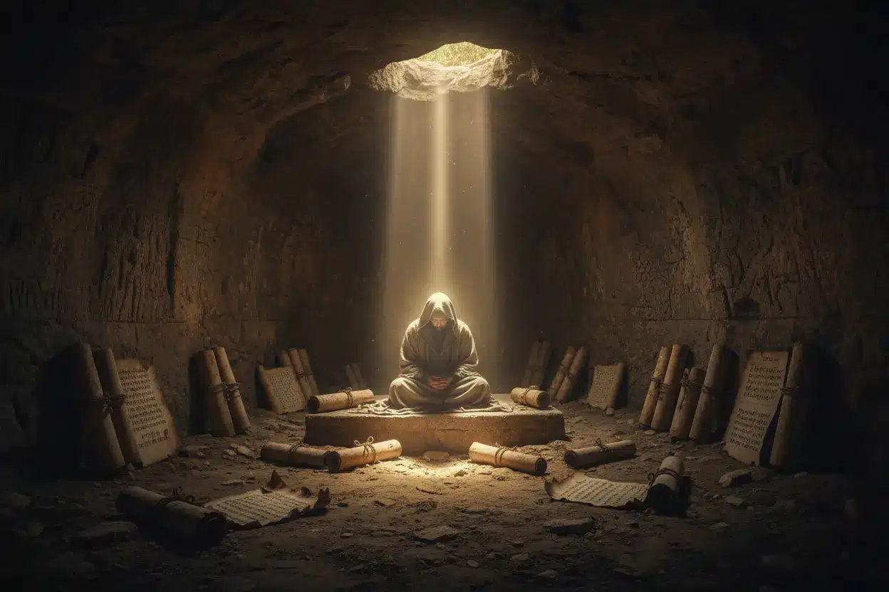 Revelação de Maomé Caverna iluminada, simbolizando a revelação divina.