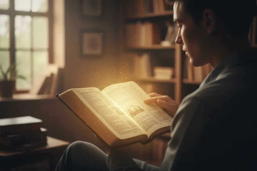 Pessoa lendo a Bíblia, buscando discernimento espiritual.