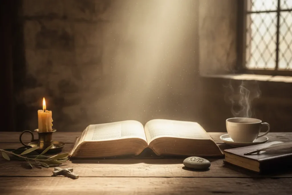 Bíblia aberta com luz divina