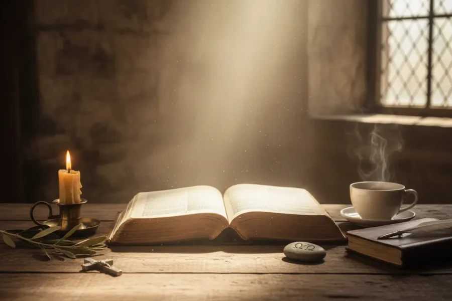 Bíblia aberta com luz divina