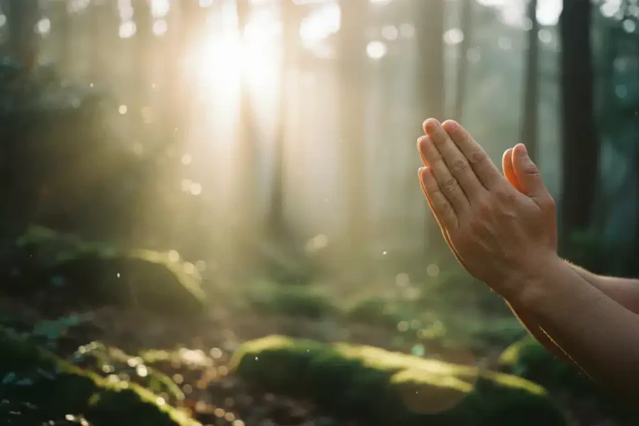 Mãos em oração durante o Pentecostes.