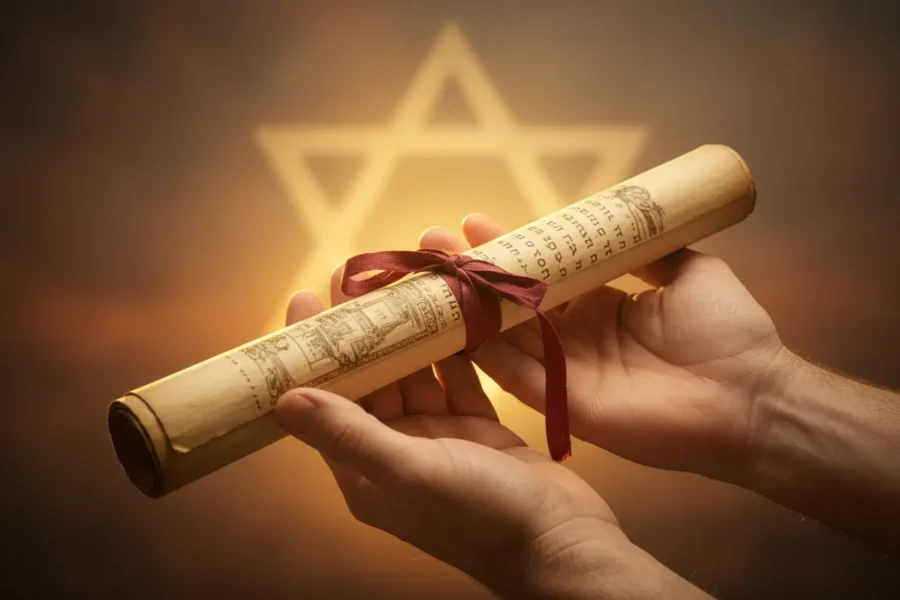 Mãos segurando um pergaminho antigo com a palavra-chave festas judaicas que jesus celebrava lista.