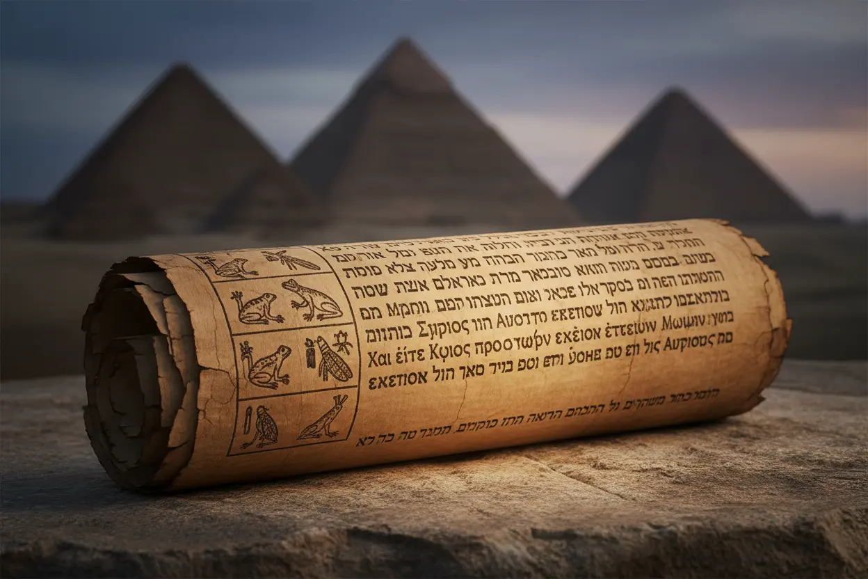 Pergaminho das Pragas Pergaminho antigo com a história das dez pragas do Egito.