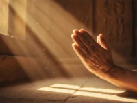 Espiritualidade ao perdoar em um cenário de luz dourada.
