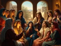 Cena de quiz interativo sobre mulheres da Bíblia, com perguntas e respostas em destaque
