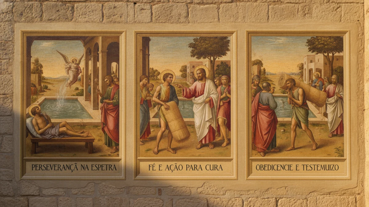 Afrescos estilo renascentista de Betesda, mostrando lições espirituais com textos explicativos.